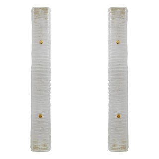Art Deco Brass and Textured Murano Glass Sconces, Set of 2 For Sale