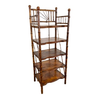 Vintage Five Tier Scorched Bamboo Shelf For Sale