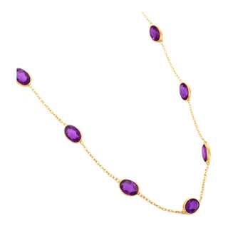 Amethyst Bezel Chain Necklace, Purple Gemstone February Birthstone Necklace for Woman For Sale