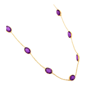 Amethyst Bezel Chain Necklace, Purple Gemstone February Birthstone Necklace for Woman