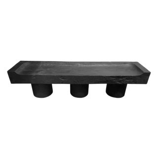 Sculptural Solid Mango Wood Bench Modern Organic, Burnt Finish For Sale