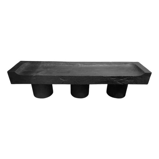 Sculptural Solid Mango Wood Bench Modern Organic, Burnt Finish For Sale