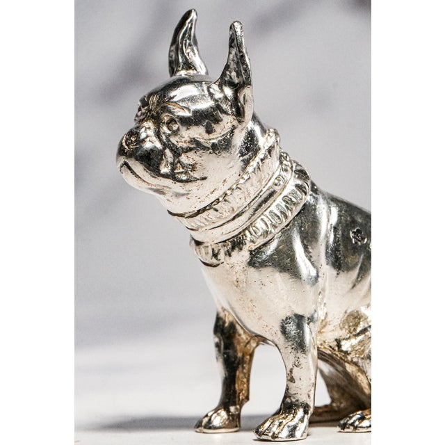 Silver Vintage English Sterling Silver French Bulldog Miniature Sculpture Hallmarked Dog Figurine For Sale - Image 8 of 14