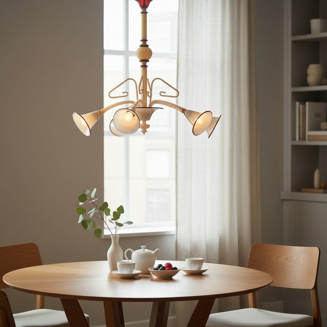 Elegant Italian chandelier from the 1950s combining Murano glass craftsmanship with refined mid-century design. The...
