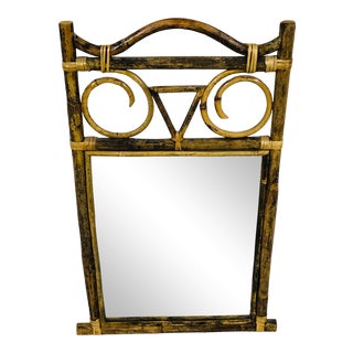 1970s Vintage Coadtsl Burnt Bamboo Frame Mirror For Sale
