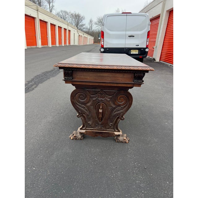 Antique 1920s Trestle Library Table Solid Wood For Sale - Image 4 of 6