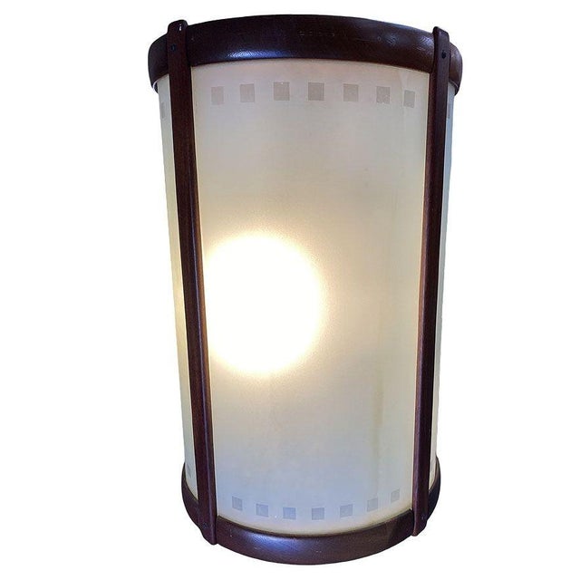 Brown Mid-Century Nakashima Style Teak Cylinder Pendant W/ Frosted Shade, 3 Available For Sale - Image 8 of 11