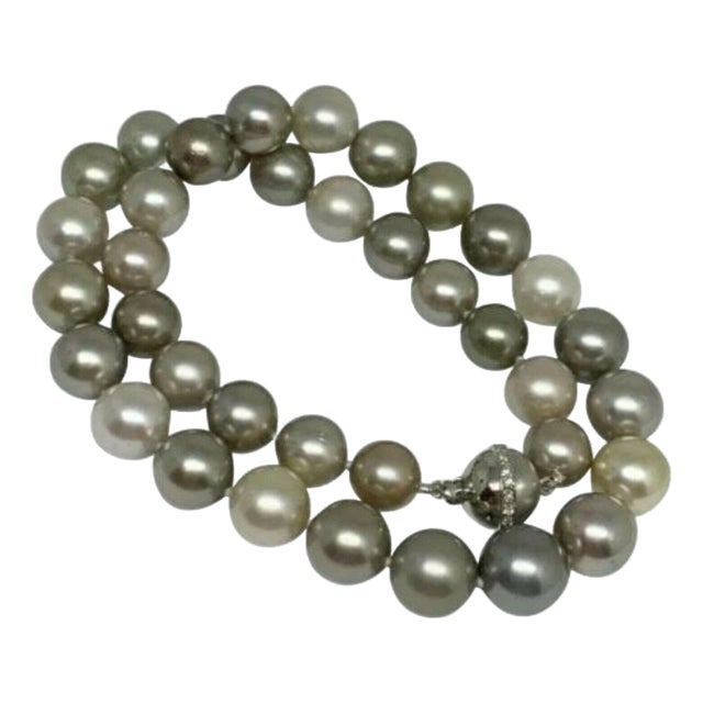 Diamond South Sea Pearl Necklace 14k Gold Certified For Sale