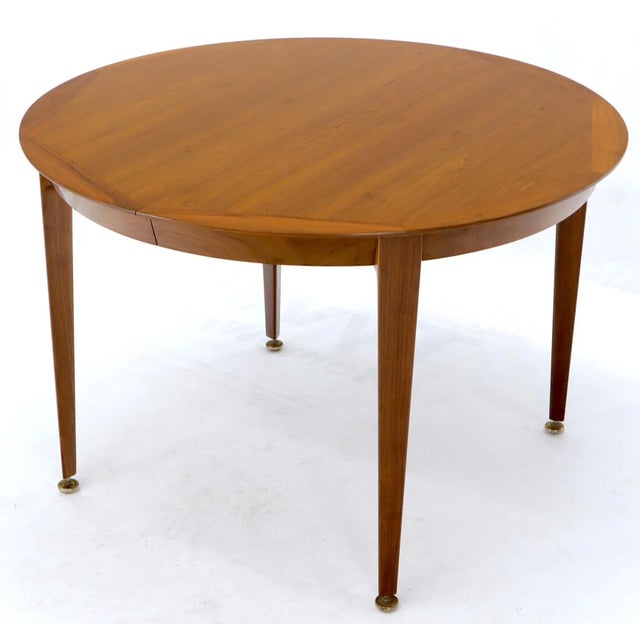 Round Walnut Tapered Legs Dining Room Table with Two Extensions Boards For Sale - Image 6 of 13