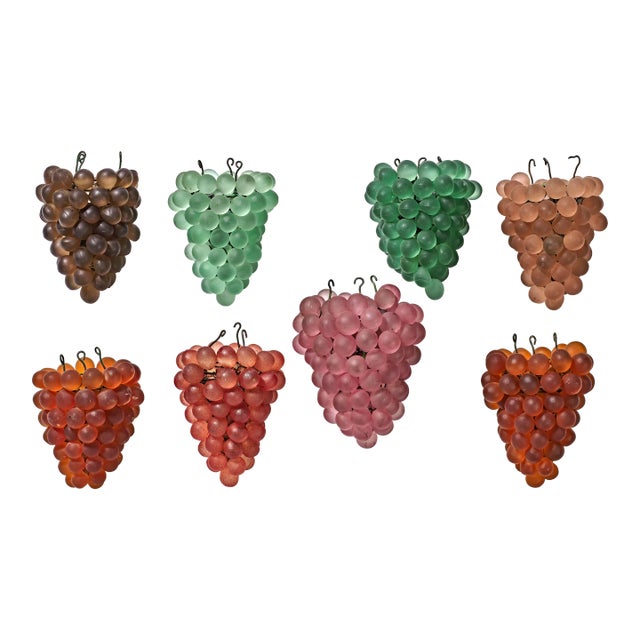 1930s Attributed to Murano Art Nouveau Multicolor Grape Cluster Lamp Shades - Set of 8 For Sale