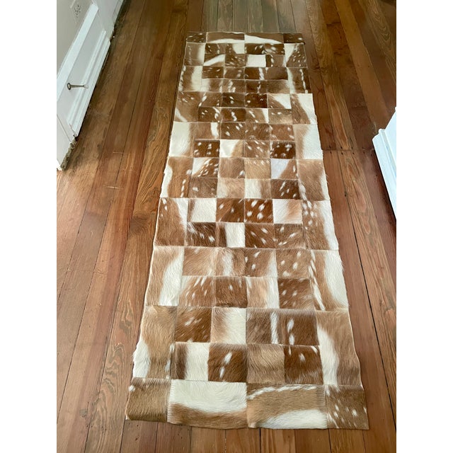 Extra-Long Patchwork of Axis Deer Hair-on Hide Table Runner For Sale - Image 4 of 12