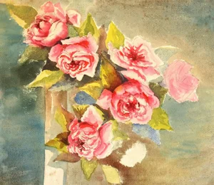 1950 Vintage Rose Arrangement Watercolor Painting
