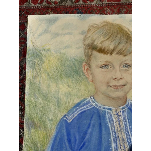 Beige Heinrich Pforr, Bright Summer Day Boy's Portrait in a Blue Shirt, 1932, Oil on Canvas For Sale - Image 8 of 13