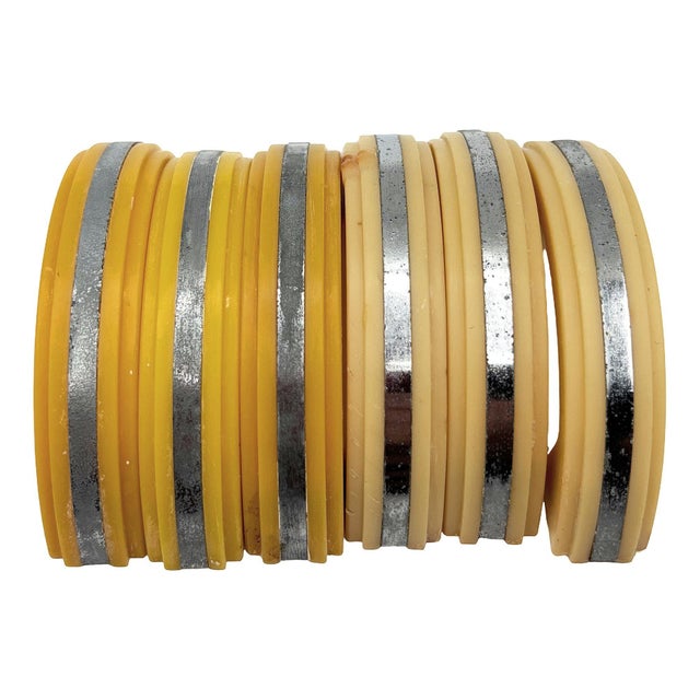 Plastic Art Deco Bright Yellow Bakelite Drawer Pulls W/ Chrome Strip, Set of 6 For Sale - Image 7 of 14