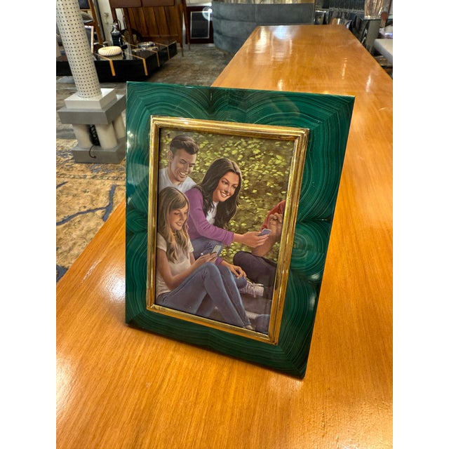 Green Malachite Picture Frame by Gorra, Gilt Metal, 1950s–1960s For Sale - Image 8 of 8