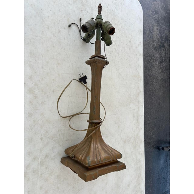 Art Nouveau 1940s Vintage Square Slag Glass Lamp With Rustic Scene For Sale - Image 3 of 12