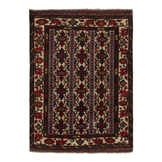Rug & Kilim’s Afghani Baluch Rug in Beige With Red and Blue Geometric Patterns For Sale