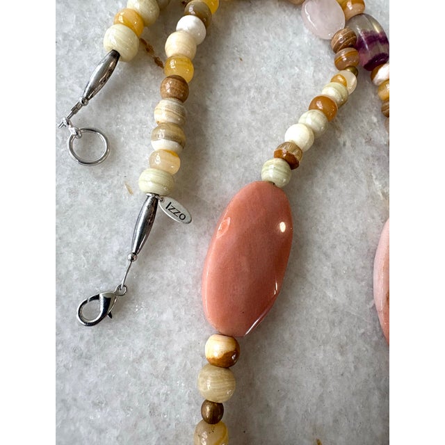 Contemporary Mixed Vintage Agate Stone Beaded Necklace For Sale - Image 3 of 4