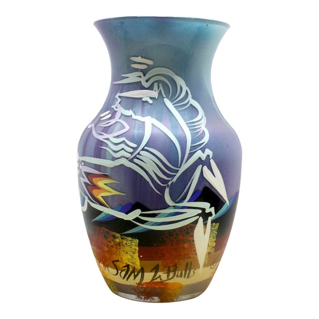 Signed Sam 2 Bulls – Oglala Lakota Sioux Hand-Painted Art Vase For Sale