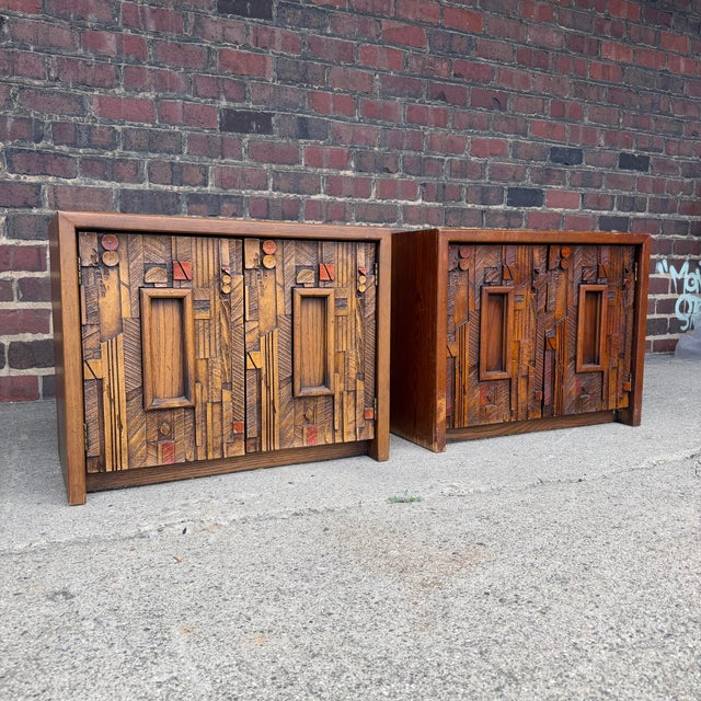 1970s Lane Furniture Pueblo Brutalist Oak Nightstands – Pair For Sale - Image 12 of 12