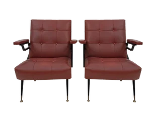 Set of Mid-Century Modern Ecopelle Armchairs, Italy, 1960s