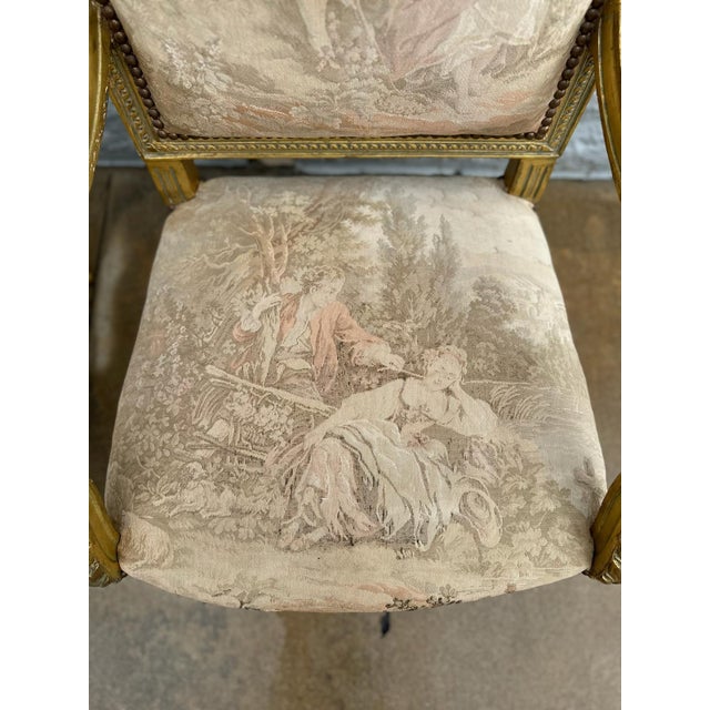Wood 1950s Pair of Louis XVI–Style Giltwood Armchairs With 22k Gold Leaf For Sale - Image 7 of 14