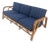 1970s Striped Blue Upholstery Bamboo Frame Mid Century Modern Sofa MINT! For Sale