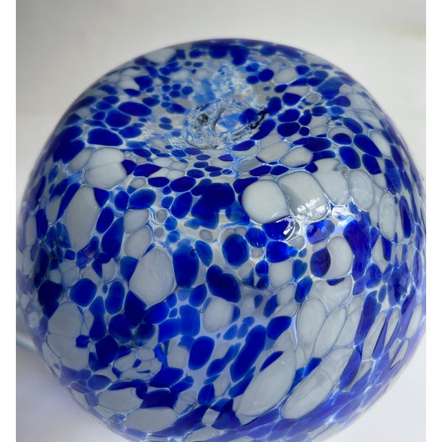 Vintage Hand Blown Blue & White Spatter Handled Glass Pitcher For Sale - Image 14 of 16