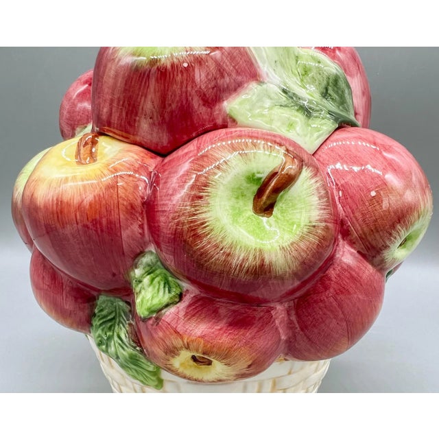 Red Vintage Apple Basket Ceramic Cookie Jar – Whimsical Kitchen Counter Storage For Sale - Image 8 of 12