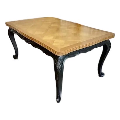 French Refectory Table W/Black Base & Sanded Top For Sale