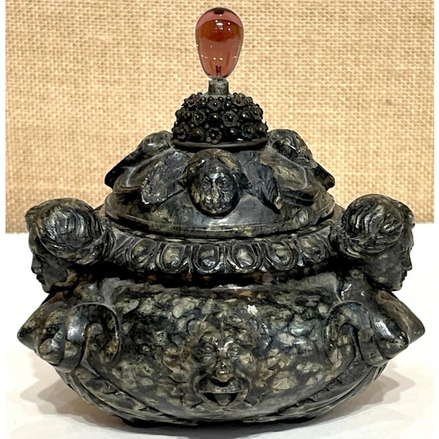 18th Century or Older Italian Renaissance Style Carved Verdigris Marble Table Box This exquisite 18th-century or older...