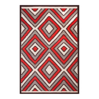2000s Red Gray Diamond Modern Contemporary Navajo Rug 5' 0" X 8' 0" Flatweave Wool Carpet For Sale