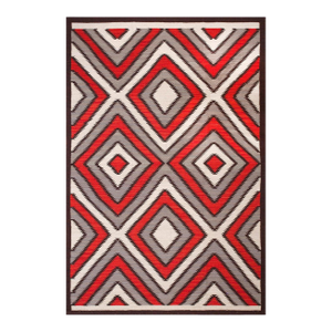 2000s Red Gray Diamond Modern Contemporary Navajo Rug 5' 0" X 8' 0" Flatweave Wool Carpet