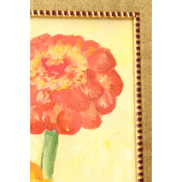 Mid-Century Modern Amature Still Life Oil Painting, Beaded Golden Frame For Sale - Image 3 of 3