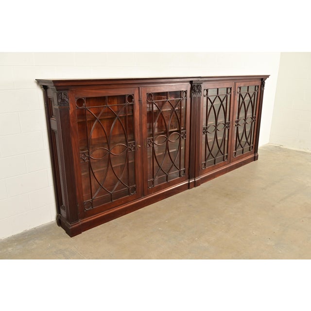 R. J. Horner & Co. R. J. Horner Style Antique American Empire Monumental Carved Mahogany Quadruple Bookcase Cabinet, Circa 1890s For Sale - Image 4 of 14