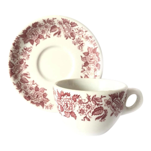 Vintage Jackson China Restaurant Ware Red Flower Teacup Coffee Cup Saucer Set- 2 Pc