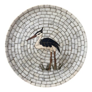 1950s Mid-Century Heide Mosaic of Denmark Stone Marble Mosaic Heron Plate For Sale