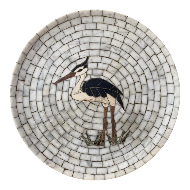 1950s Mid-Century Heide Mosaic of Denmark Stone Marble Mosaic Heron Plate For Sale