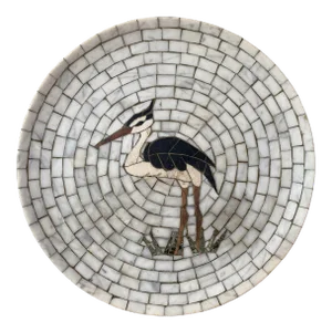 1950s Mid-Century Heide Mosaic of Denmark Stone Marble Mosaic Heron Plate