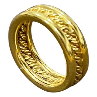 18 Karat Yellow Gold Classic Wide Wedding Band Ring For Sale