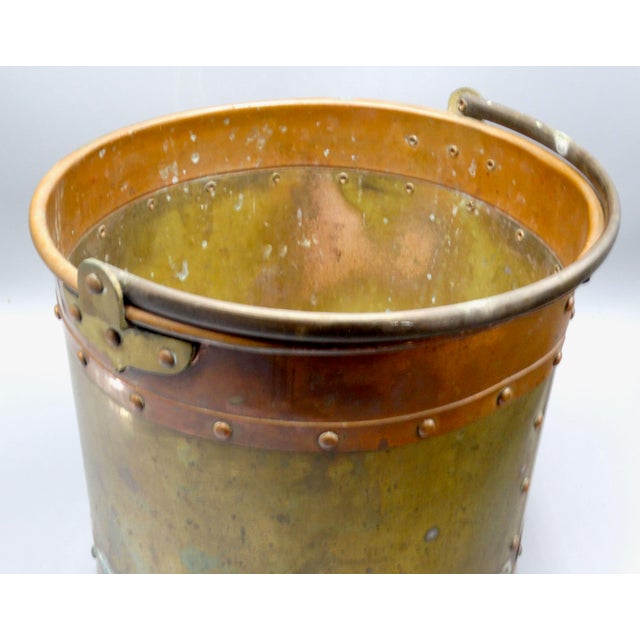 Copper Antique English Copper & Brass Jardiniere Bucket For Sale - Image 8 of 10