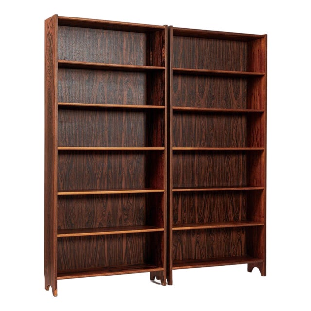 Pair of Mid Century Scandinavian Modern Tall Rosewood Bookcases For Sale
