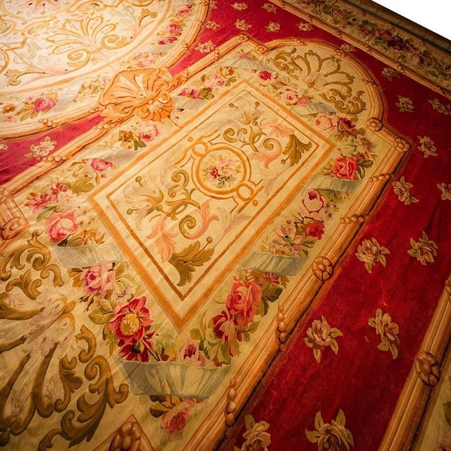 Mid 19th Century 1840s Antique Oversized Flatweave Red Ground Classical French Aubusson Wool Rug For Sale - Image 5 of 7