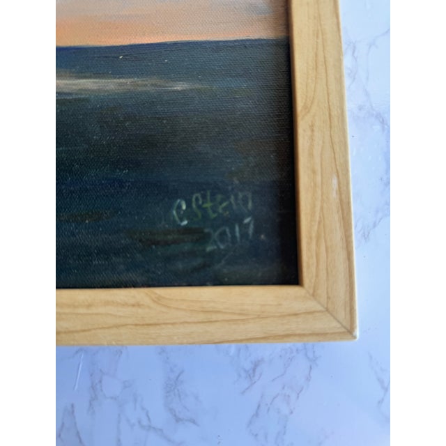 2010s Signed C. Stein Seascape Oil Painting – Atmospheric Coastal Sunset For Sale - Image 5 of 11