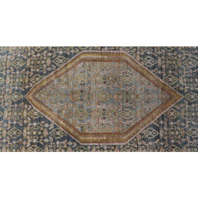 Antique Persian Senneh Rug With Soft Blue Field and Geometric Medallion For Sale - Image 10 of 13