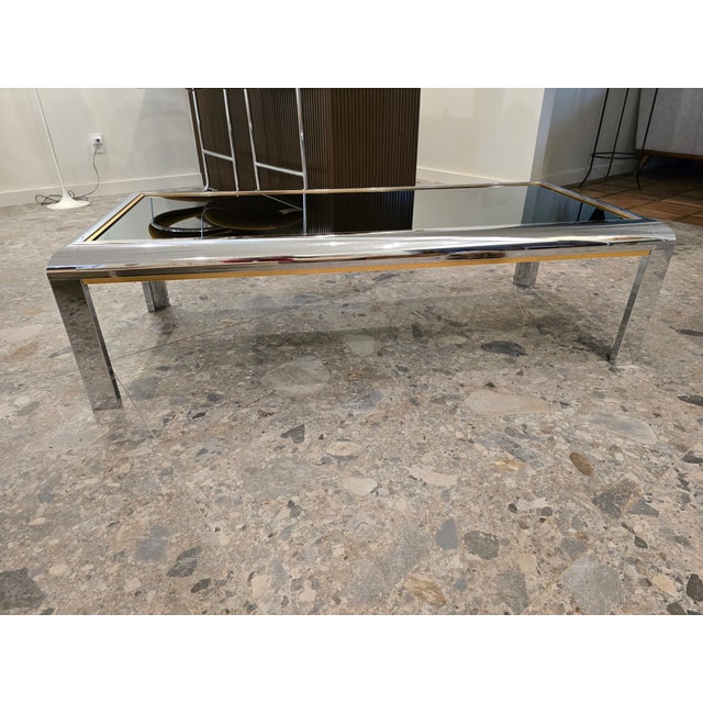 Chrome Modernist Rectangular Coffee Table attributed to Paul Evans..Beautifull chrome frame with gold/brass accents....