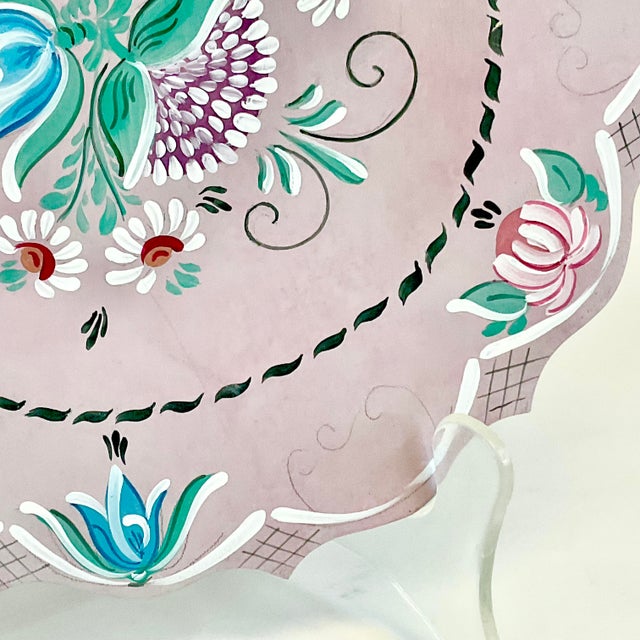 Mexican 1996 Vintage Boho Chic Mexican Hand-Painted Wood Plate. For Sale - Image 3 of 9