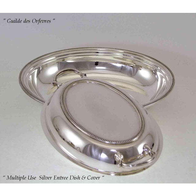 1970’s Vintage/New Set of 3 Silver Oval Platters and Entree Dish & Cover With Bead Mount For Sale - Image 4 of 12