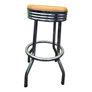 Vintage Countertop Metal and Wood Swivel Stool For Sale