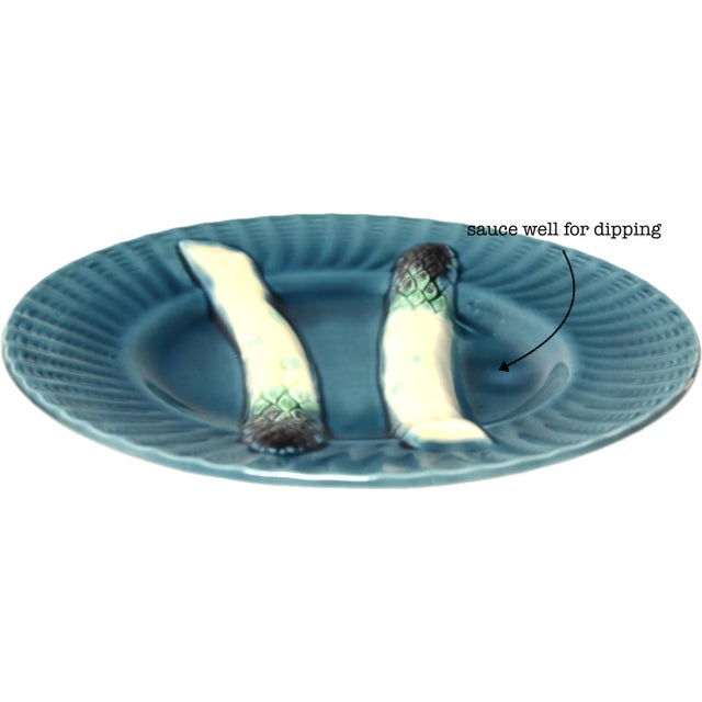 Early 20th Century Vintage French Barbotine Majolica Asparagus Plates, Set of 6 For Sale - Image 5 of 6